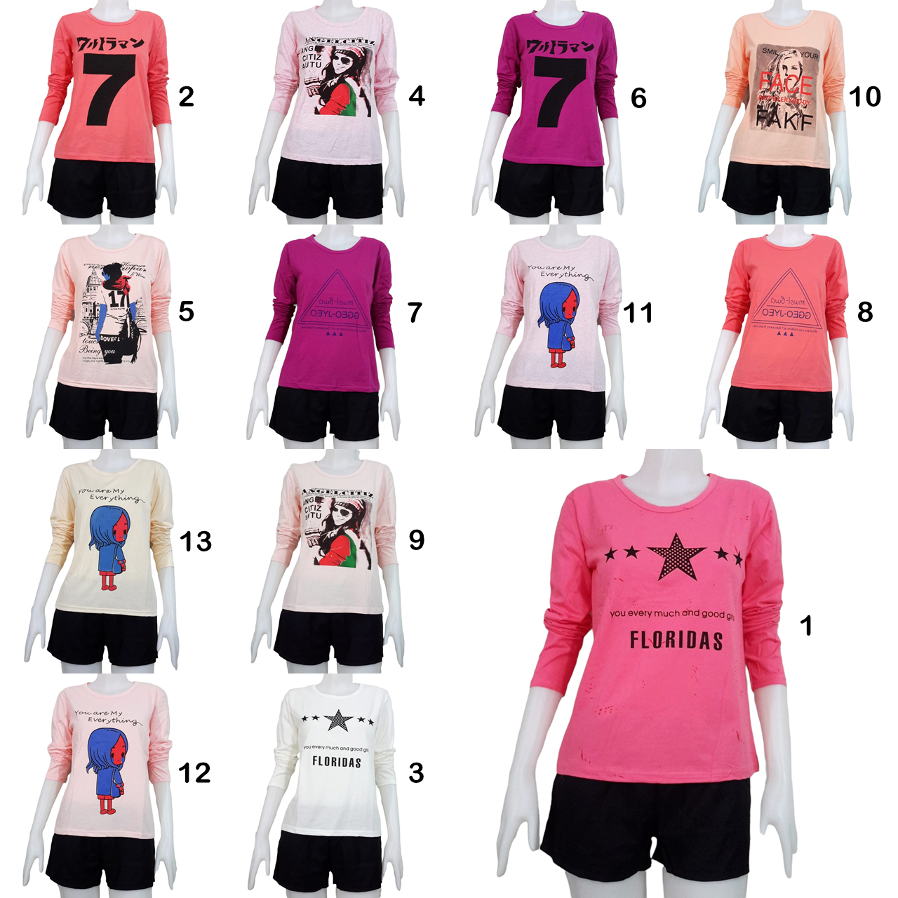Blouse3668 เสื้อยืดแขนยาวสีพื้นสกรีนลายเก๋ๆ (มีหลายสีหลายลาย) ผ้าคอตตอนเนื้อดีนุ่มใส่สบาย งานดีแมทช์ง่าย แมทช์ได้ทั้งขาสั้นและขายาว