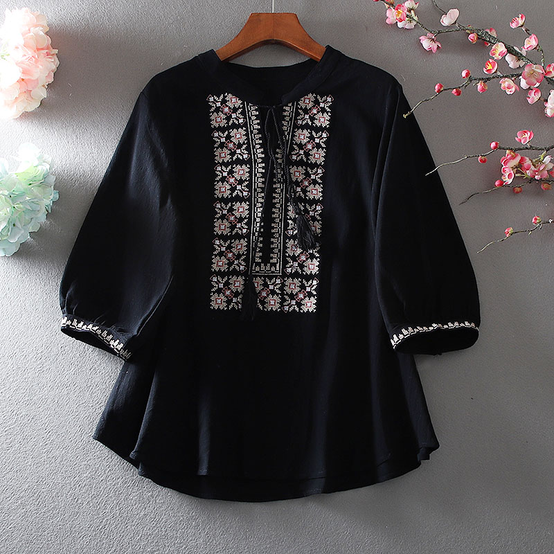เสื้อลินิน เสื้อผ้าฝ้ายลินิน เสื้อเชิ้ตผ้าลินิน ปักลายสวยๆด้วยด้าย สไตล์VINTAGE