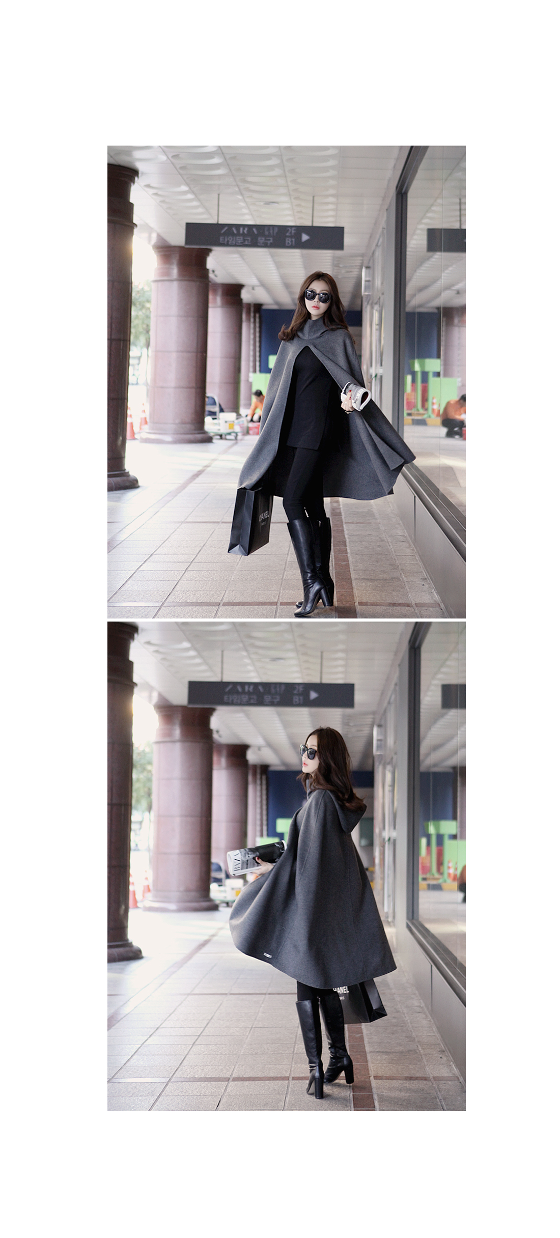 European style woolen cape coat jacket พร้อมส่ง แบบสวยผู้ดี มีฮูด ไฮโซสุดๆ gray