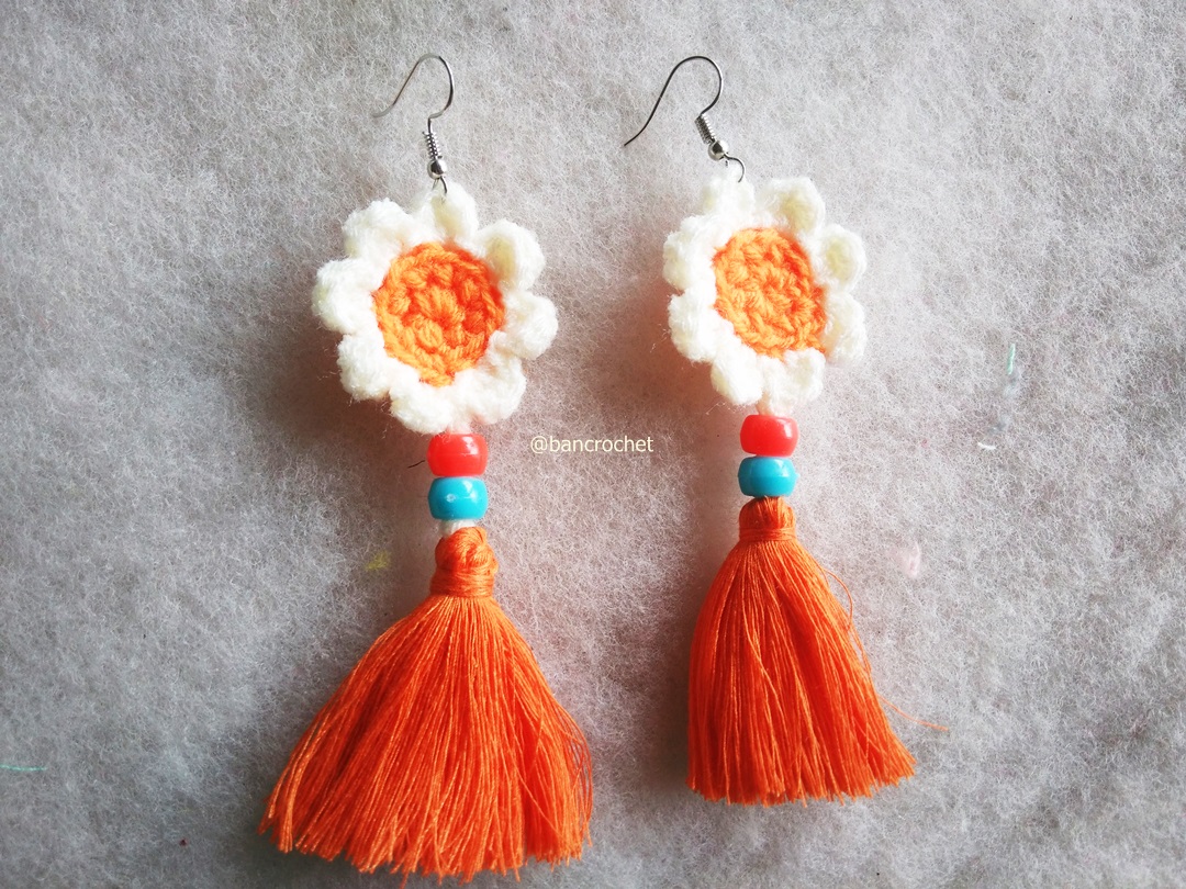 ต่างหูถักโครเชต์ crochet earrings หลากสี 4-6 นิ้ว