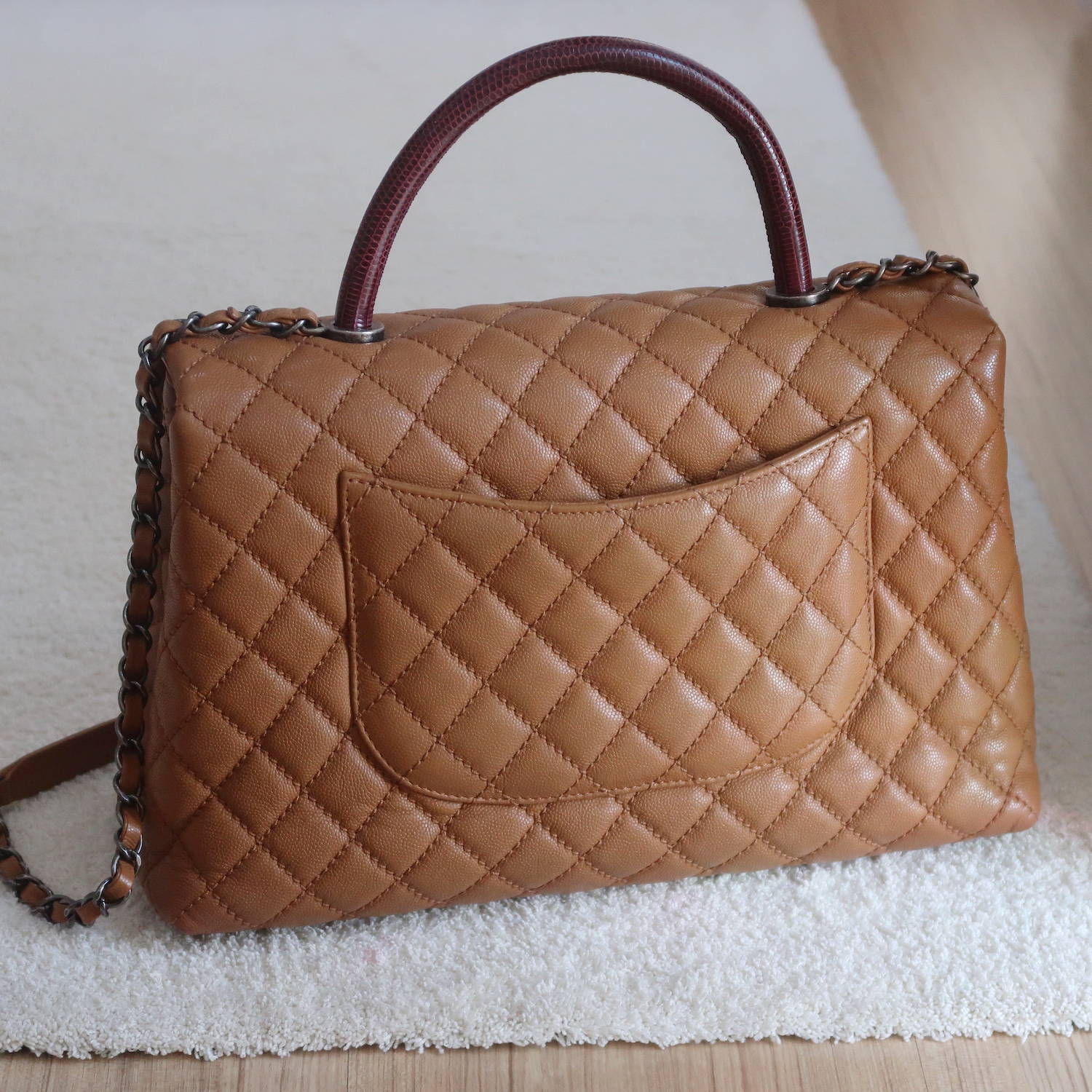 Chanel Caramel Caviar Coco Handle Lizard Medium 13" RHW