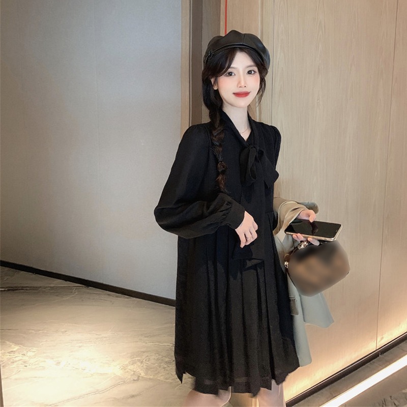 ชุดเดรสคนอ้วนแขนยาว ชุดเดรสคนอ้วนสไตล์เกาหลี เดรสแขนยาว
