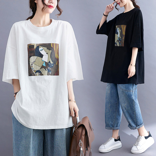 เสื้อยืดคนอ้วน สไตล์ญี่ปุ่น เสื้อยืดคนอ้วนผู้หญิง เสื้อทีเชิ้ตตัวใหญ่