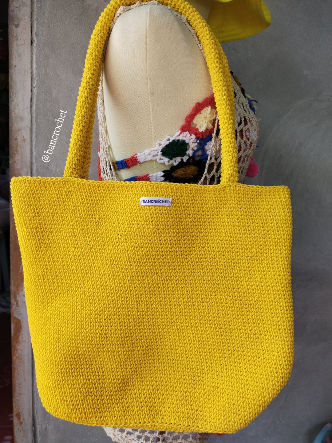 Bancrochet กระเป๋าถักโครเชต์ crochet bag เหลือง 29*32*9*สาย 24 cm