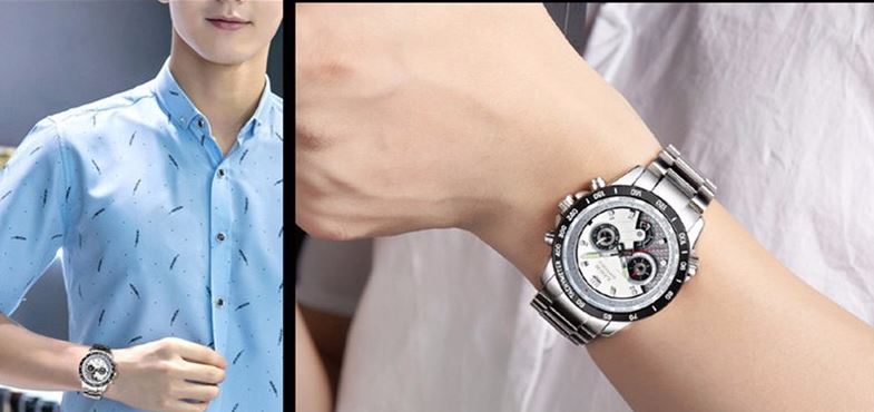 นาฬิกาข้อมือ ผู้ชาย สาย stainless แท้ สีเงิน นาฬิกาแบบเท่ ๆ ดูดี มีระดับ หน้าปัดใหญ่ ดำ ขาว น้ำเงิน นาฬิกาใส่ทำงาน เท่ ๆ 578428