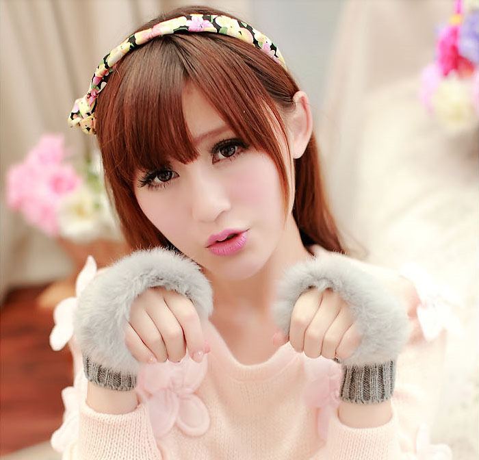 ถุงมือขนเฟอร์ กันหนาว พร้อมส่ง GRAY