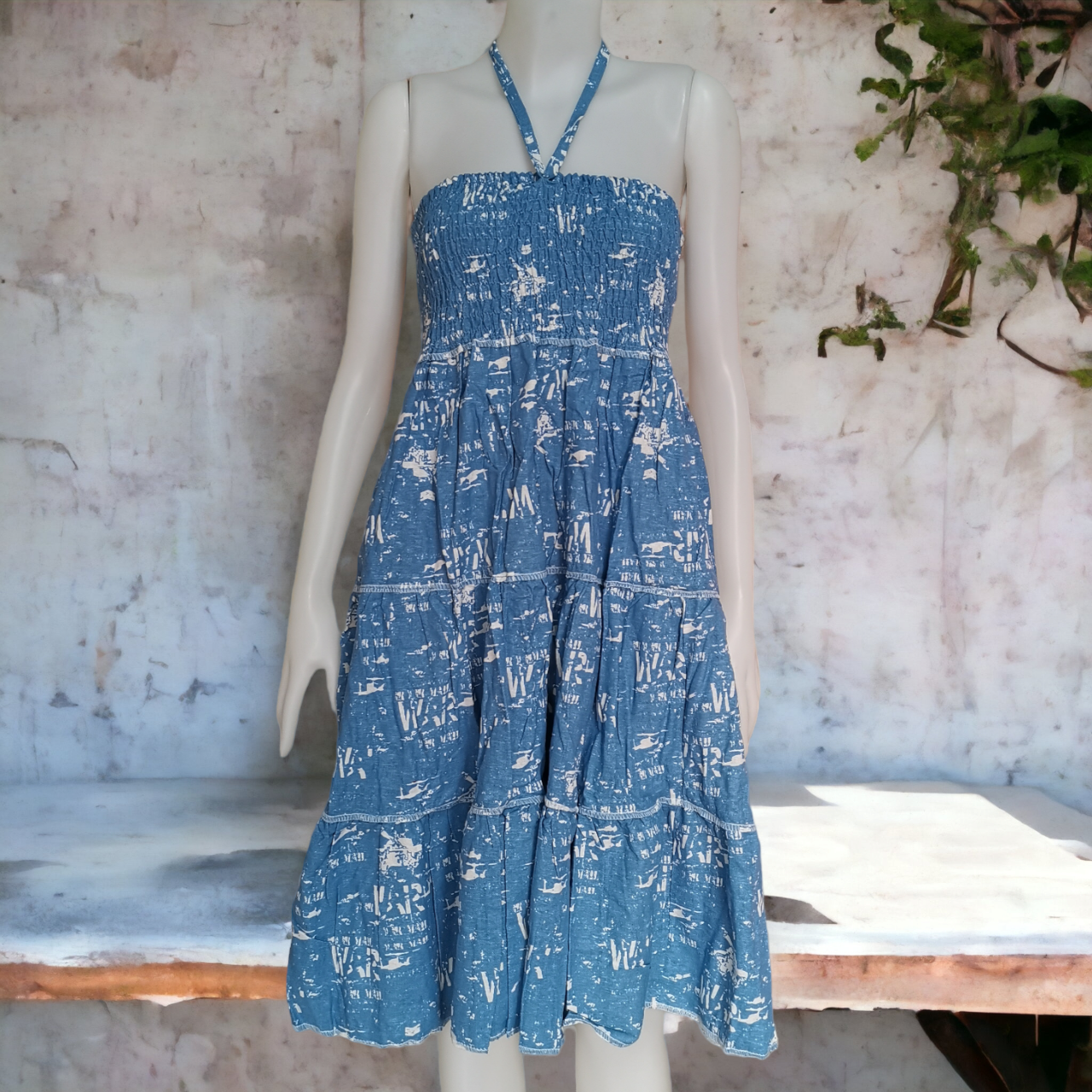 Dress4748 เดรสยาวสม็อครอบอก ใส่เป็นกระโปรงได้ มีสายผูกคอ ผ้าคอตตอนยีนส์, ผ้าสกินนี่เนื้อดี งานสวยคลาสสิคดูดีดูน่ารักทรงนี้มีติดตู้ไว้ใส่ได้เรื่อยๆ