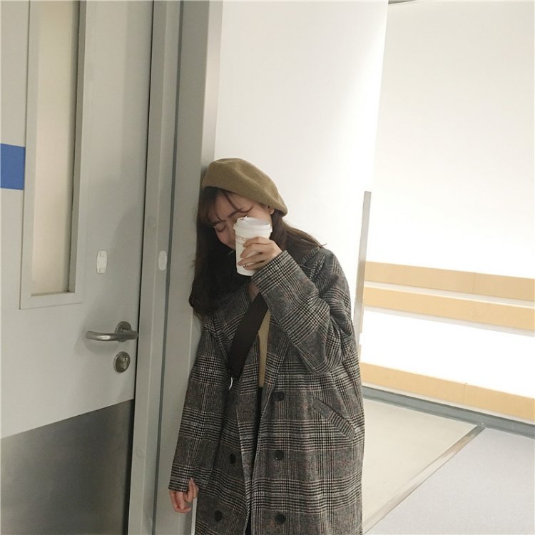 Korea Minimal Coat เสื้อคลุมกันหนาว ตัวยาว สไตล์เกาหลี ผ้าทอลายสก๊อต บุซับในกันลม