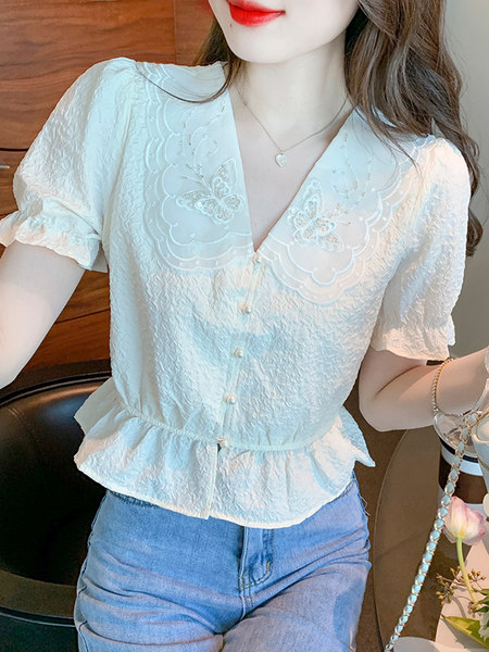 เสื้อลูกไม้ แขนสั้น