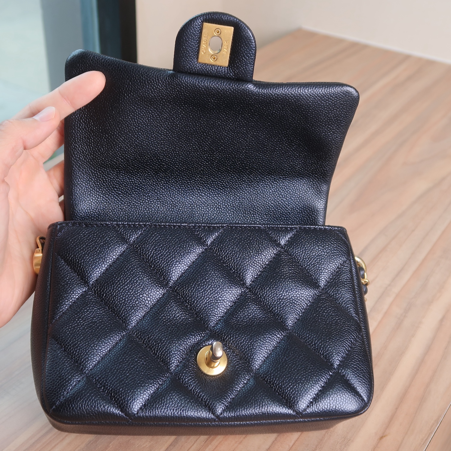 Chanel Black Caviar Mini 7" Adjustable Strap GHW