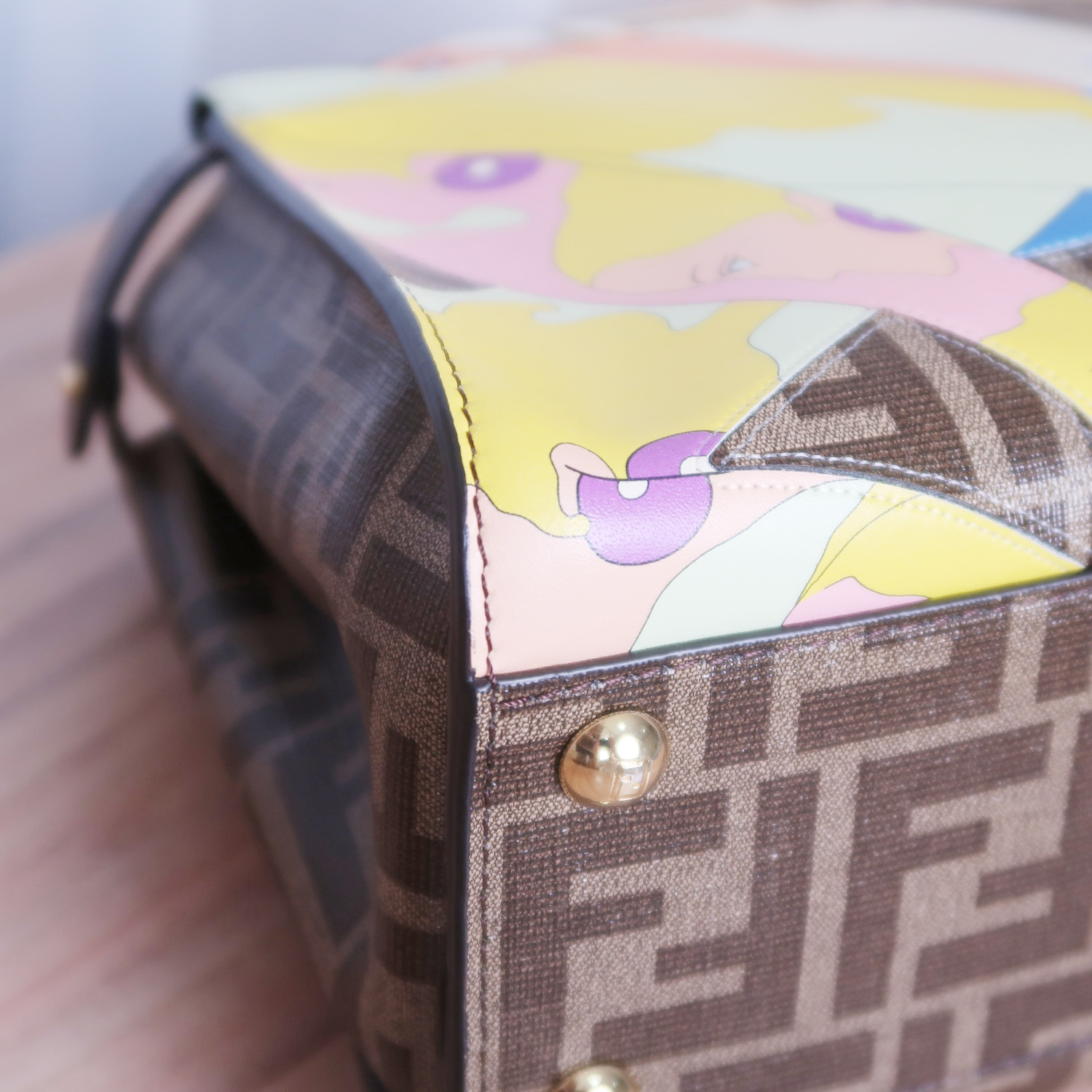 Fendi Glazed Fabric Vitello FF 1974 Hairo Girls Inlay Mini Peekaboo Satchel GHW