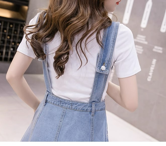 เดรสยีนส์ เดรส กระโปรงยาว แบบชุดเอี้ยม ใส่เที่ยว แบบวัยรุ่น น่ารัก ๆ เดรสยีนส์ ใส่เที่ยว 495280