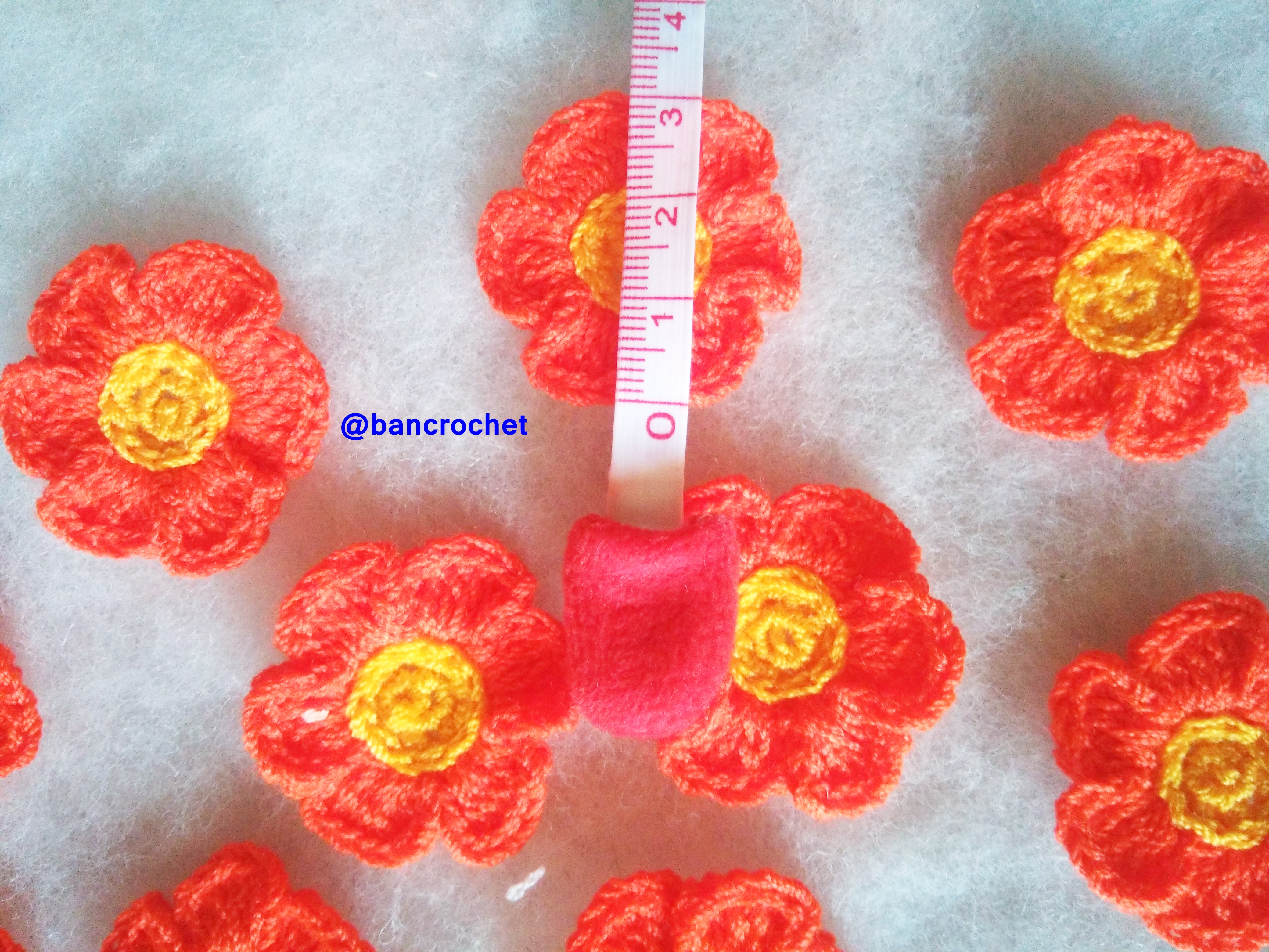 Bancrochet ดอกไม้ถักโครเชต์ crochet flowers ส้ม 3 cm