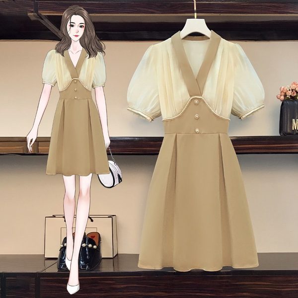 เดรสคนอ้วน เดรสสาวอวบ ชุดเดรสคนอ้วนวัยรุ่นแขนสั้น BY PLUS SIZE Girl