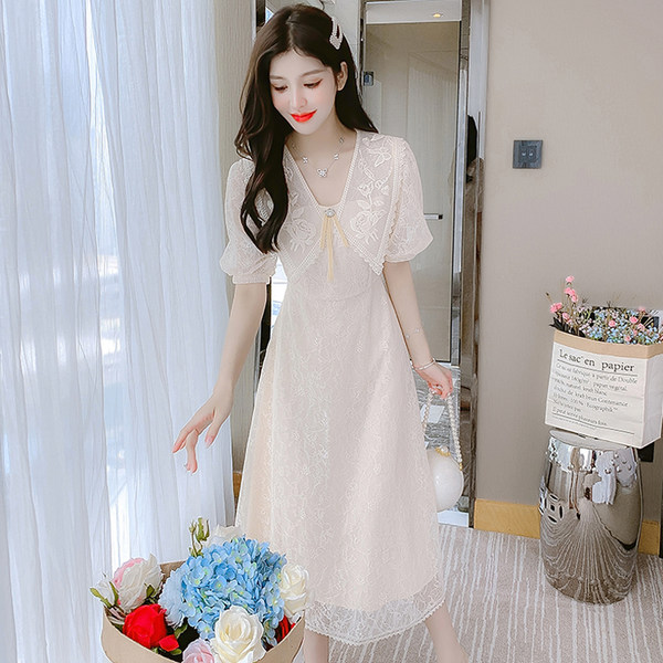 เดรสลูกไม้ เดรสชีฟองสวยๆ แขนสั้น By Meiyi women's clothing