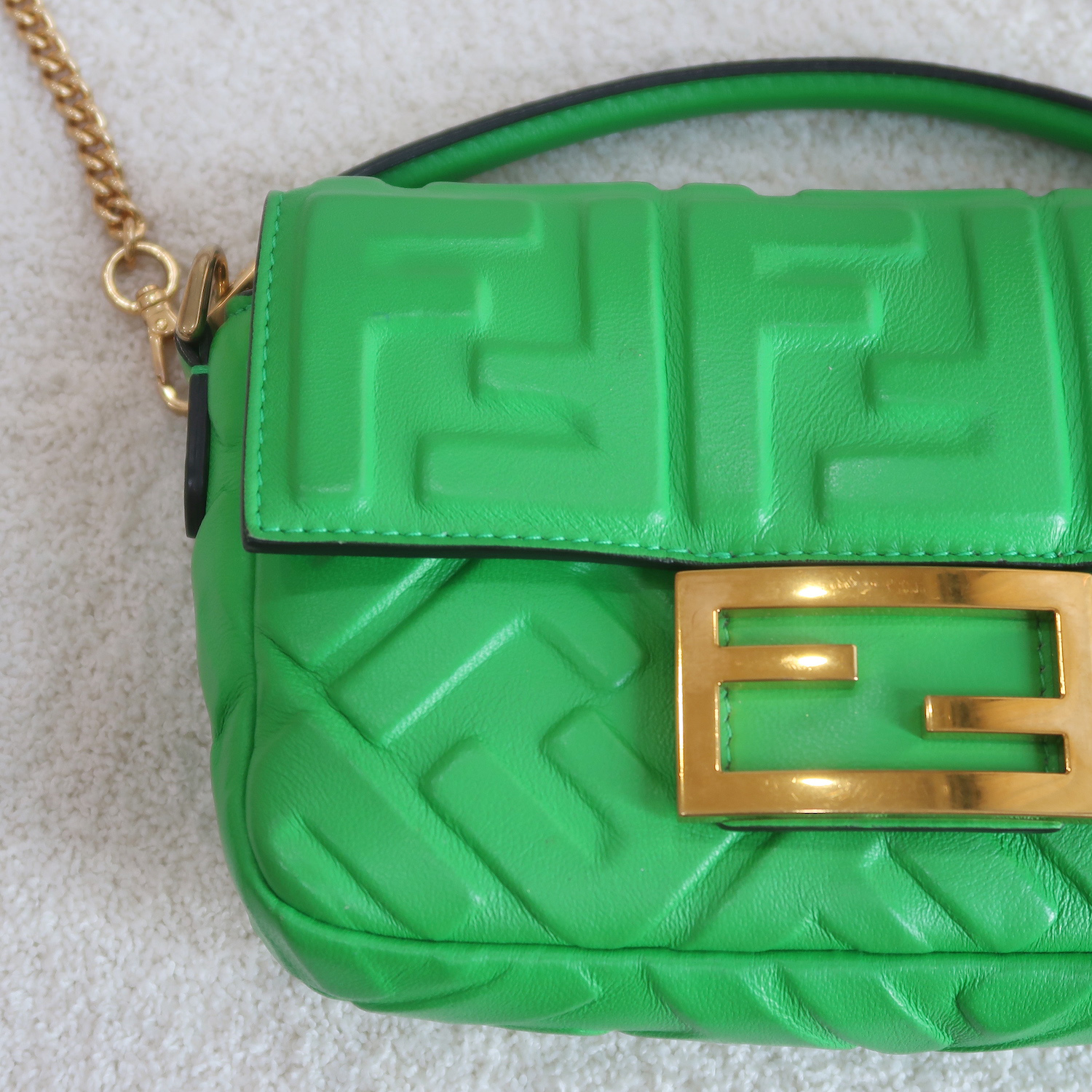 Fendi Green Nappa FF Mini Baguette