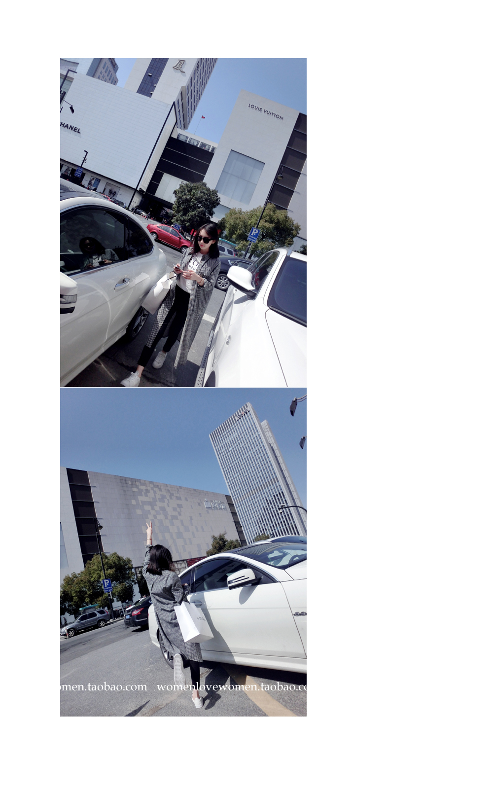 เสื้อคลุมลายสก๊อต ตัวยาว เกาหลีฝุดๆ พร้อมส่ง ลายขาวดำ