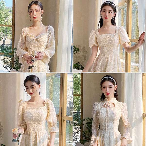 ชุดเพื่อนเจ้าสาวสีครีม ชุดเพื่อนเจ้าสาว ชุดไปงานแต่งงาน