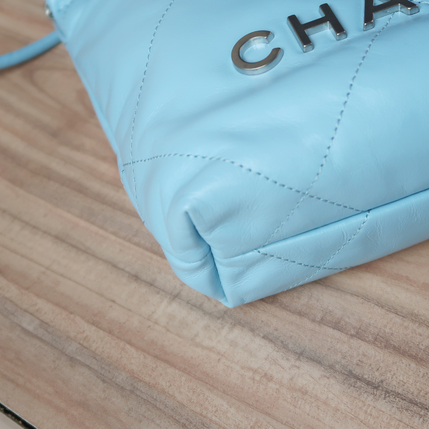 Chanel Blue Shiny Calfskin Mini 22 SHW