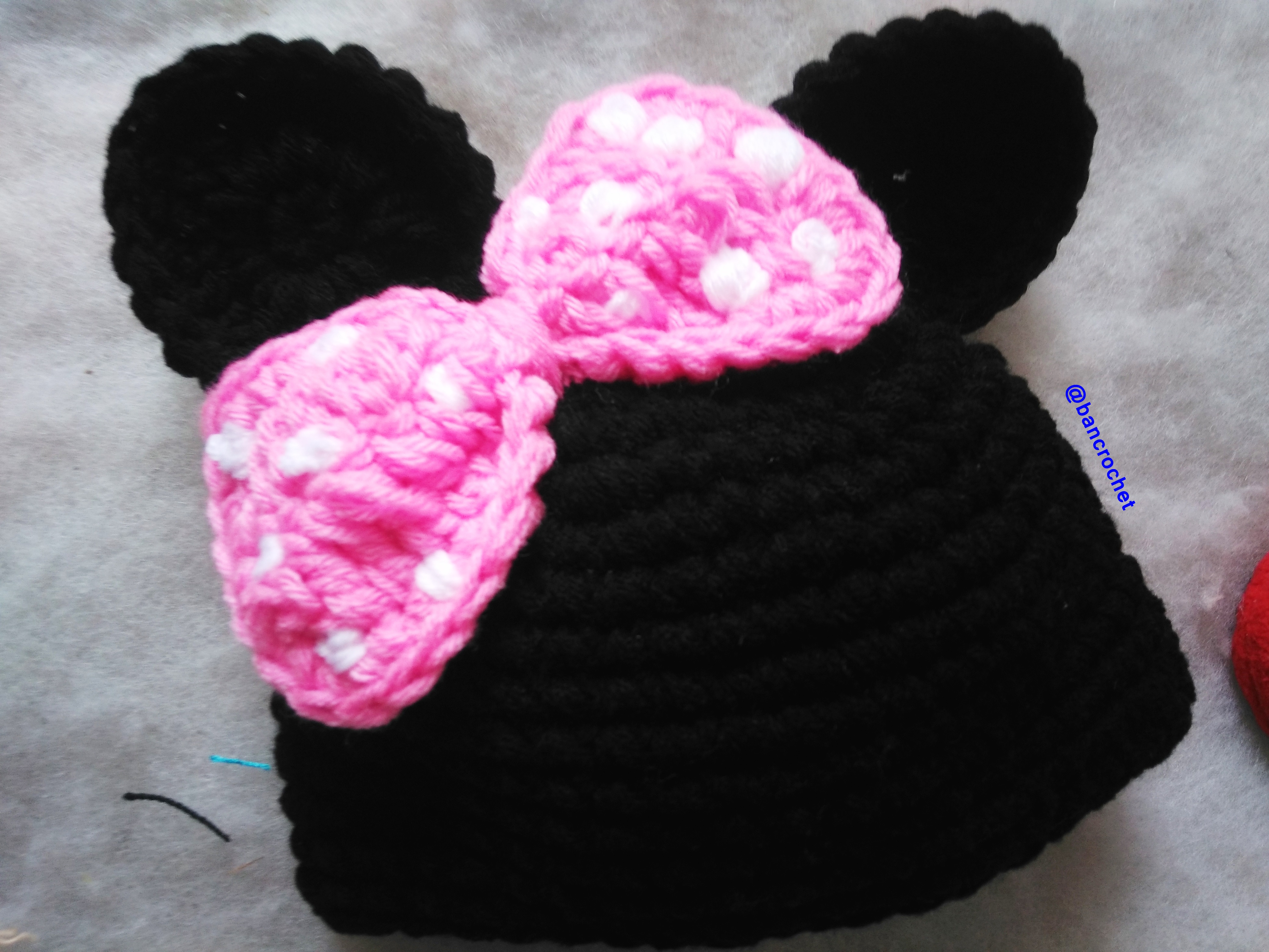 Bancrochet หมวกเด็กถักโครเชต์ crochet baby hat ดำ รอบศีรษะ 35 cm