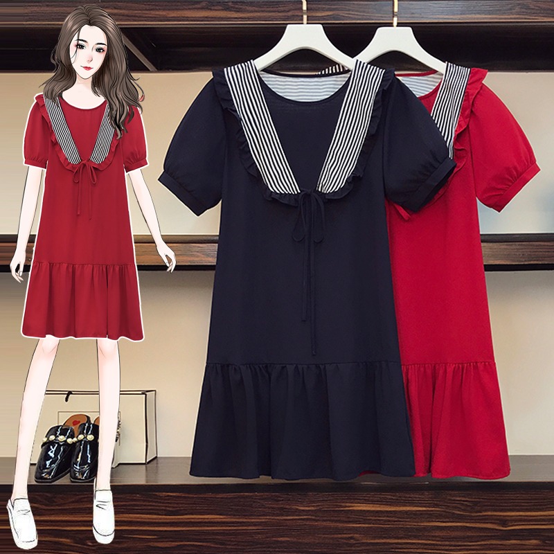 เดรสแขนสั้น มีไซส์ L-4XLอก 38-47 นิ้ว ใส่ได้ทั้งสาวหุ่นดีน่ารักจนถึงสาวอวบพลัสไซส์
