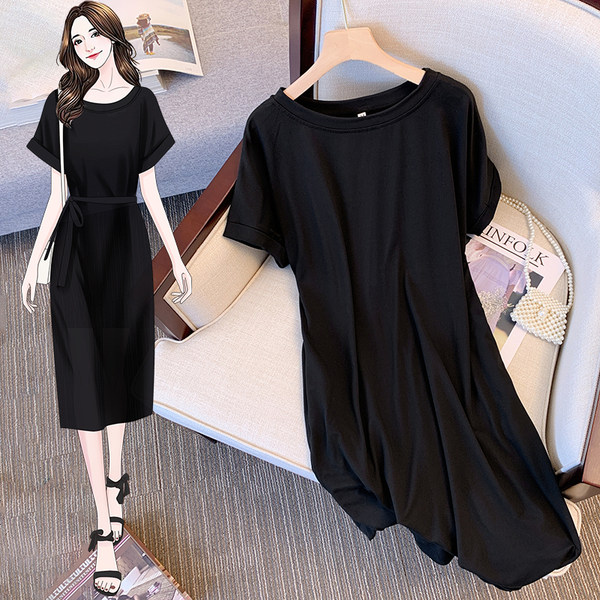 เดรสคนอ้วน เดรสสาวอวบ ชุดเดรสคนอ้วนวัยรุ่นแขนสั้น BY PLUS SIZE Girl