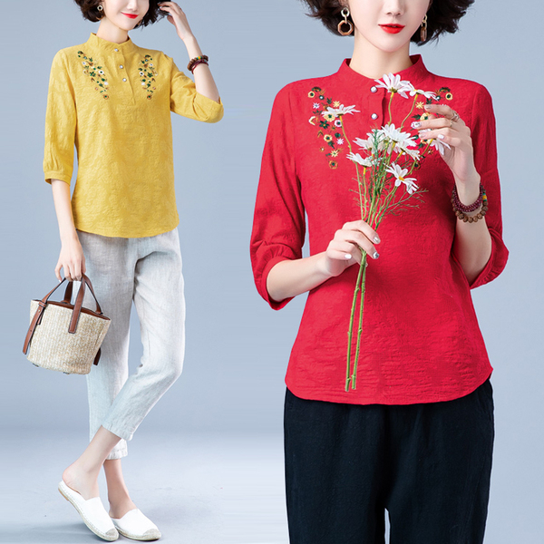 เสื้อผ้าฝ้าย เสื้อผ้าลินิน สไตล์ฤดูร้อน BY Lian Zhi Cotton and linen art สไตล์VINTAGE มีขนาดไซส์อกประมาณ 35-40 นิ้ว