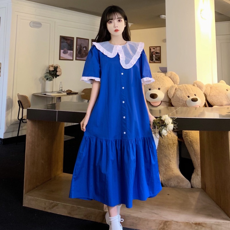 เดรสแขนสั้น มีไซส์ L-4XLอก 38-47 นิ้ว ใส่ได้ทั้งสาวหุ่นดีน่ารักจนถึงสาวอวบพลัสไซส์