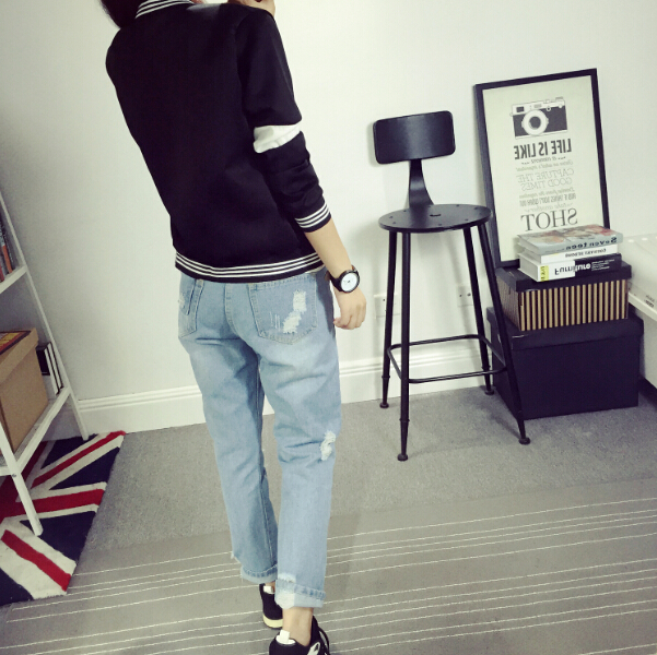 เสื้อคลุมเบสบอล ทรงสวยสีดำ แต่ขลิบสีขาว เก๋ๆ ใส่คลุมชิลๆ สบายๆ black