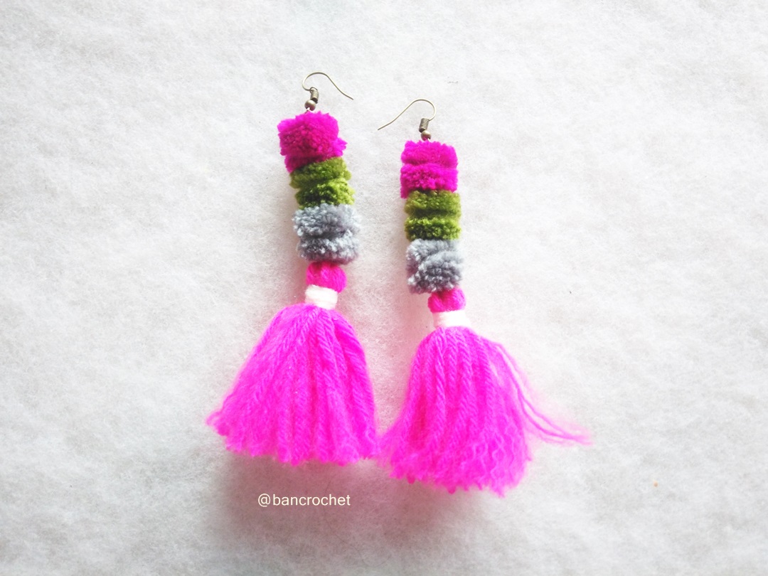 Bancrochet ต่างหูถักโครเชต์ crochet earring หลากสี 4-6 นิ้ว