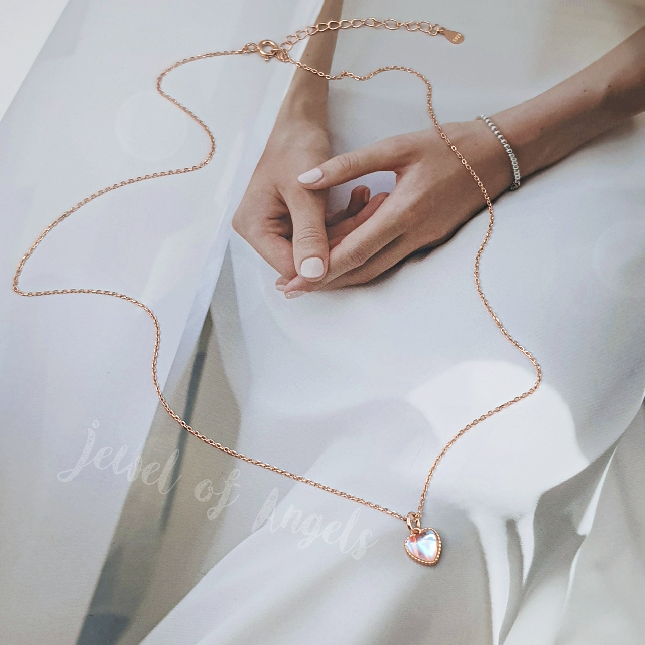 สร้อยคอสั้นเงินแท้ S925 รุ่น Eternal สร้อยลายโซ่ จี้หัวใจมูนสโตน Moonstone สร้อยคอแฟชั่น Silver925