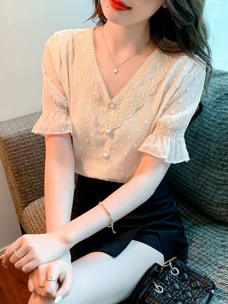 เสื้อลูกไม้ แขนสั้น