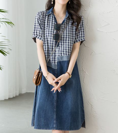 เดรส ใส่เที่ยว เดรส ยีนส์ กระโปรงยาว ส่วนบน ลายสก๊อต แบบน่ารัก ๆ เดรส ใส่เที่ยว แฟชั่น สุดชิค 598718