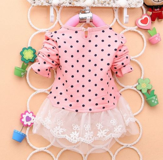 ชุดกระโปรงเด็กผู้หญิง อายุ 6 - 24 เดือน 2 ขวบ เดรสเด็ก น่ารัก ๆ สีชมพูอ่อน เสื้อยืดแขนยาว ลายจุด ติด อมยิ้ม กระโปรงสีขาว เด็ก ๆ ชอบ 804387