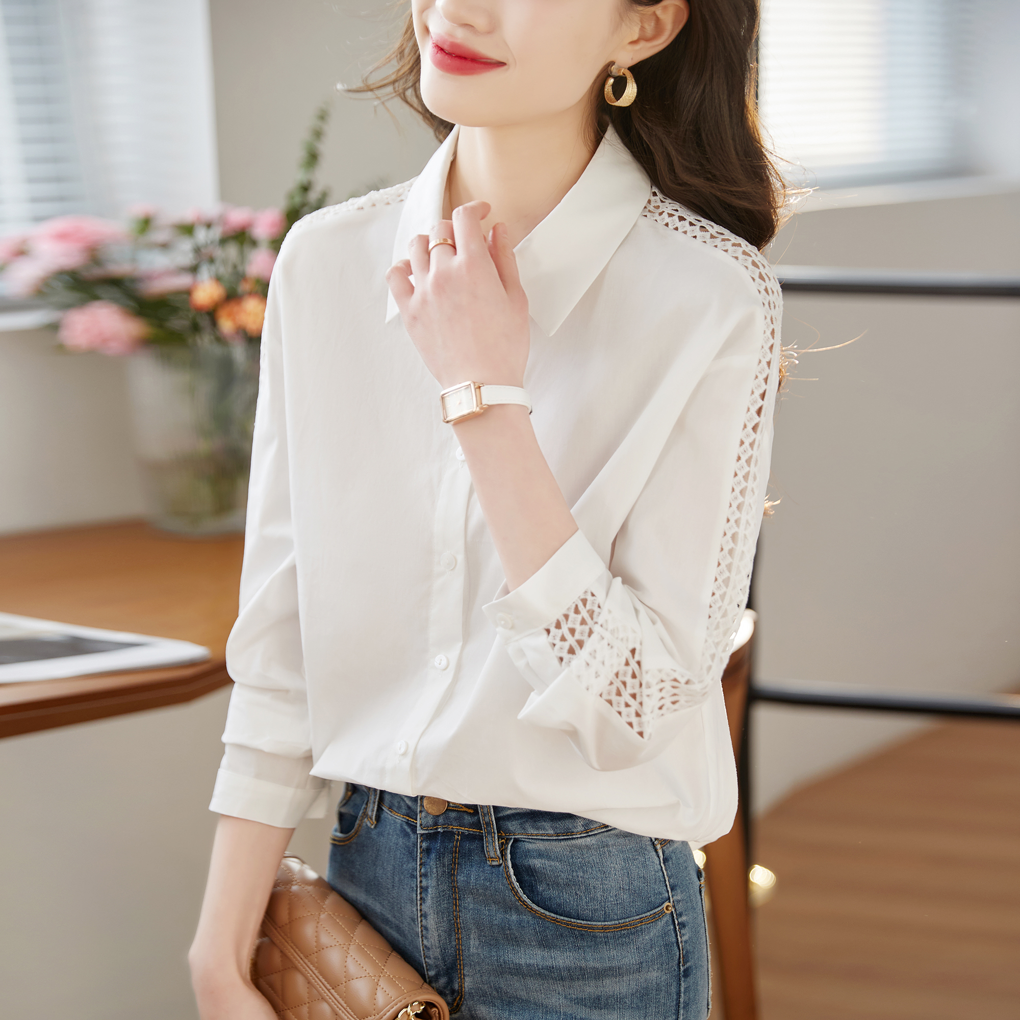 เสื้อเชิ้ตผู้หญิงแขนยาว เสื้อเชิ้ตผู้หญิงใส่ทํางาน 390 บาทต่อชิ้น ฟรีค่าจัดส่ง