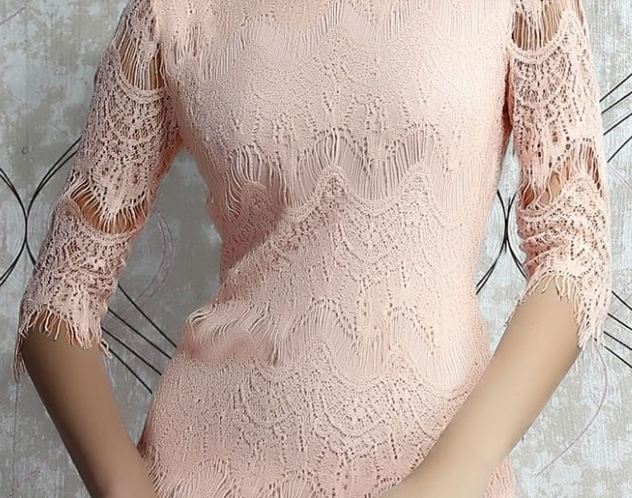 ชุด Dress ออกงาน สี Peach ลูกไม้ทั้งตัว
