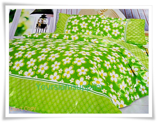 3.5 ฟุต 3 ชิ้น ชุดเครื่องนอน ผ้าปูที่นอน สีเขียวลายดอกไม้ P001