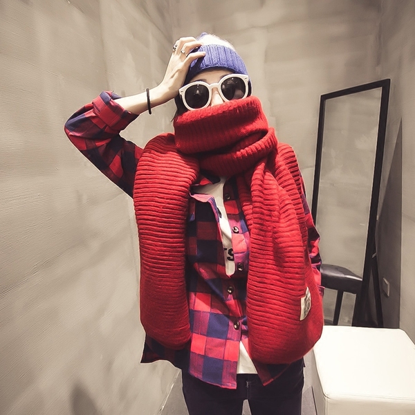 สีแดง ผ้าพันคอ สไตล์เกาหลี ไหมพรม พร้อมส่ง