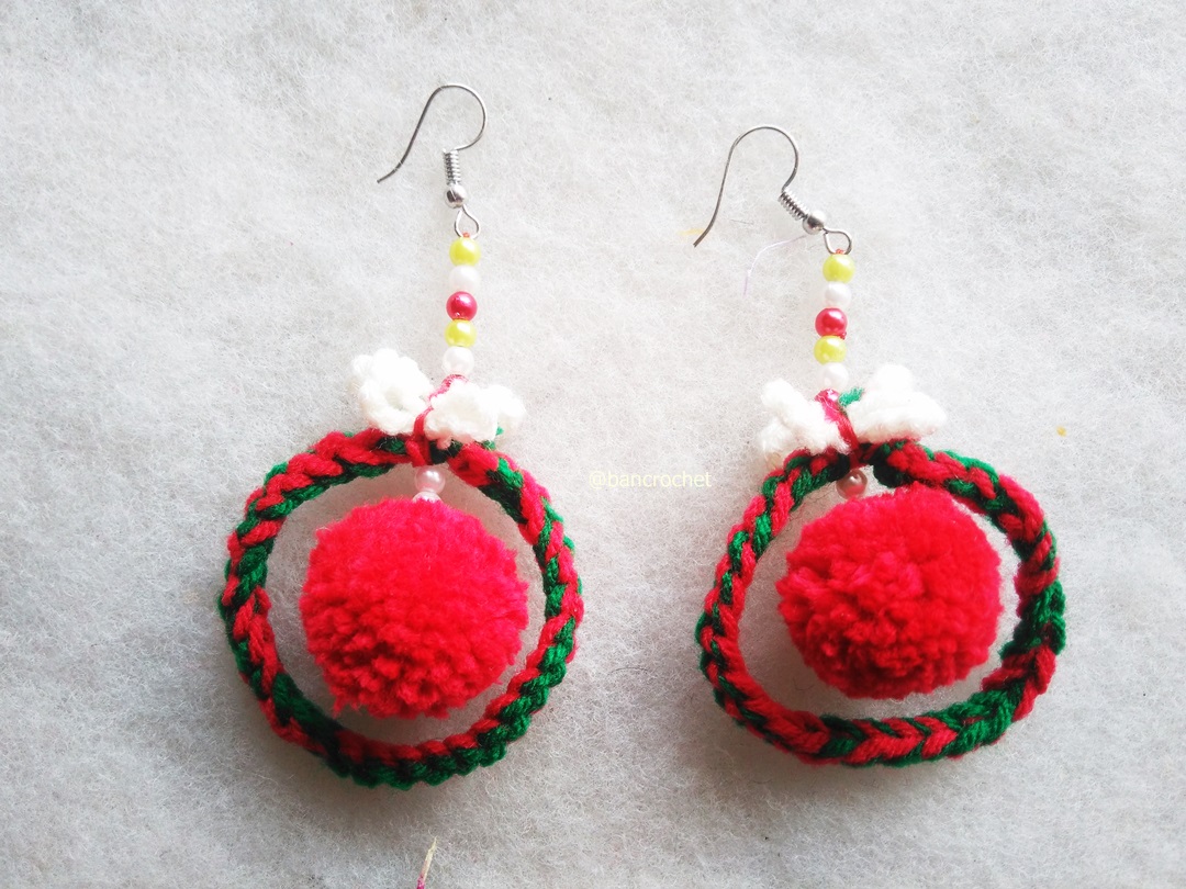 ต่างหูถักโครเชต์คริสมาส crochet christmas earrings หลากสี 4-6 นิ้ว