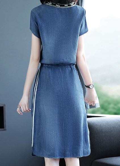 เดรสยีนส์ แขนสั้น กระโปรงบาน ใส่สวย เดรสยีนส์ แบบ เอวผูก แบบ สาว วัยรุ่น หวาน ๆ เดรสยีนส์ ทรงเอ 351507