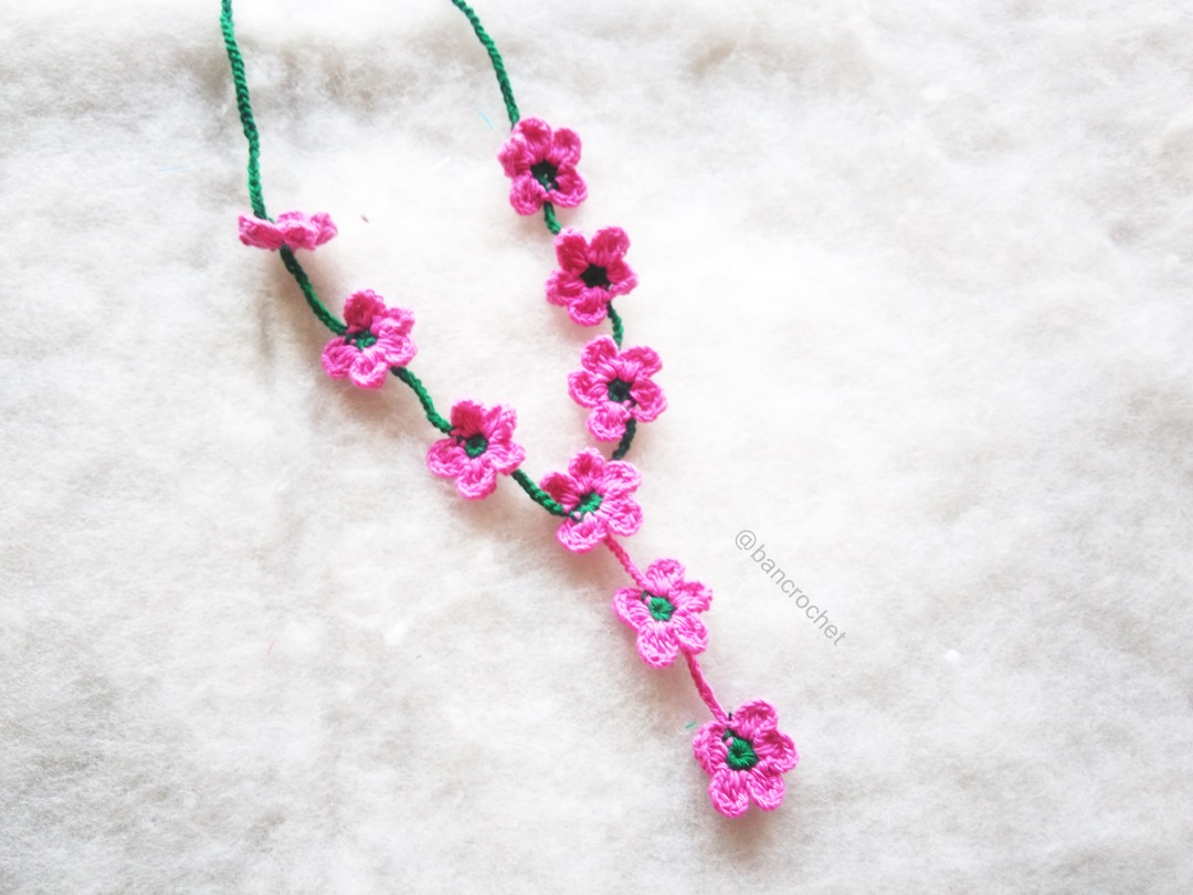 Bancrochet สร้อยคอุถักโครเชต์ necklace crochet สีม่วง 15 นิ้ว