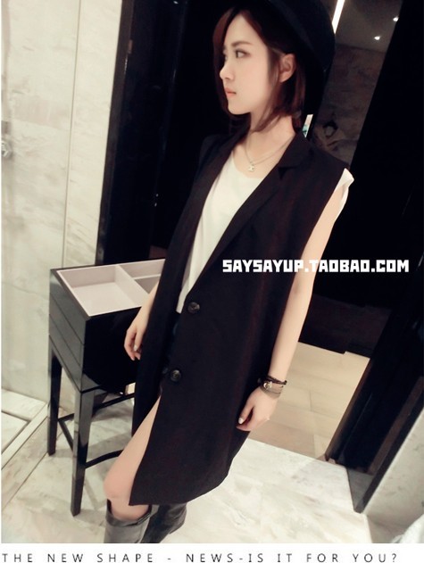 เสื้อคลุมแฟชั่นแขนกุด ตัวยาว เกาหลีมากๆ เรียกได้ว่างานดีแบบเก๋จ้า พร้อมส่งเลยน๊าา ดำ