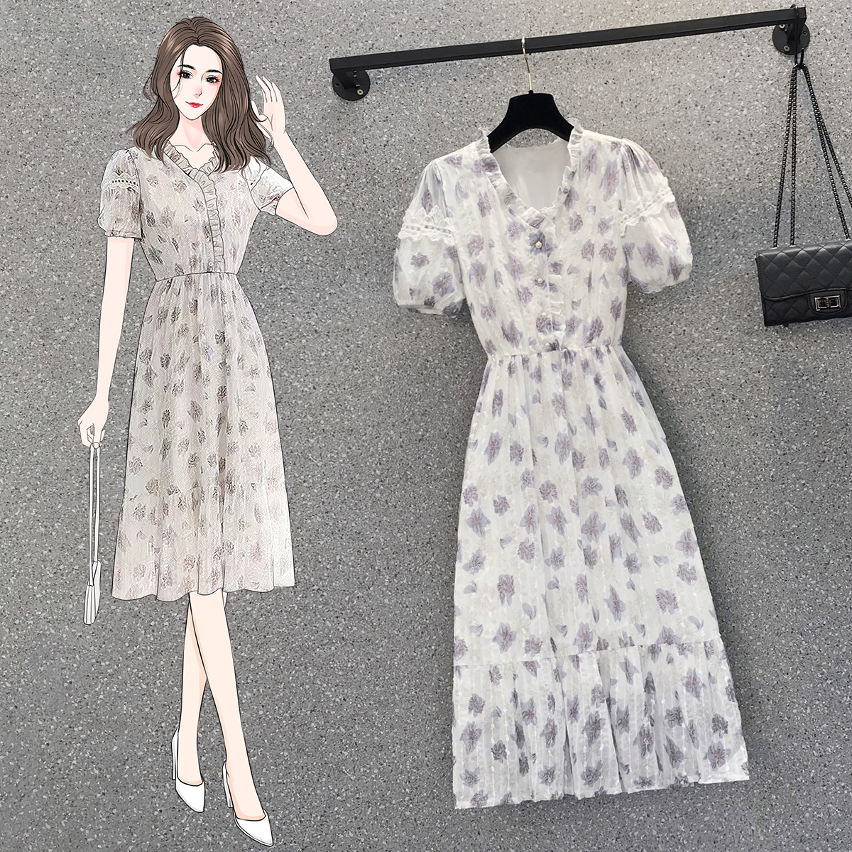 เดรสแขนสั้น มีไซส์ L-4XLอก 38-47 นิ้ว ใส่ได้ทั้งสาวหุ่นดีน่ารักจนถึงสาวอวบพลัสไซส์