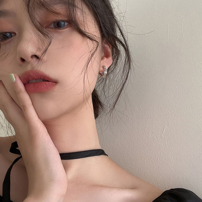 ต่างหูเงินแท้ S925 รุ่น Mirror ต่างหูห่วงเกลียวคู่ สูง12.5mm เงินแท้ทั้งชิ้น Silver925 ต่างหูผู้ชาย