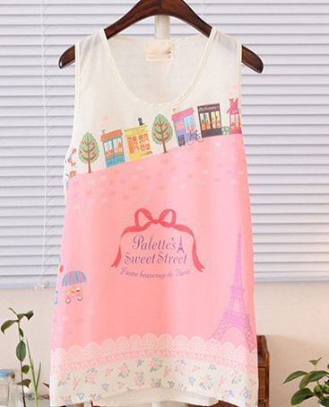 เสื้อแฟชั่นผู้หญิง แขนกุด ผ้าชีฟอง สีชมพู ลายการ์ตูนเกาหลี no 53255_3