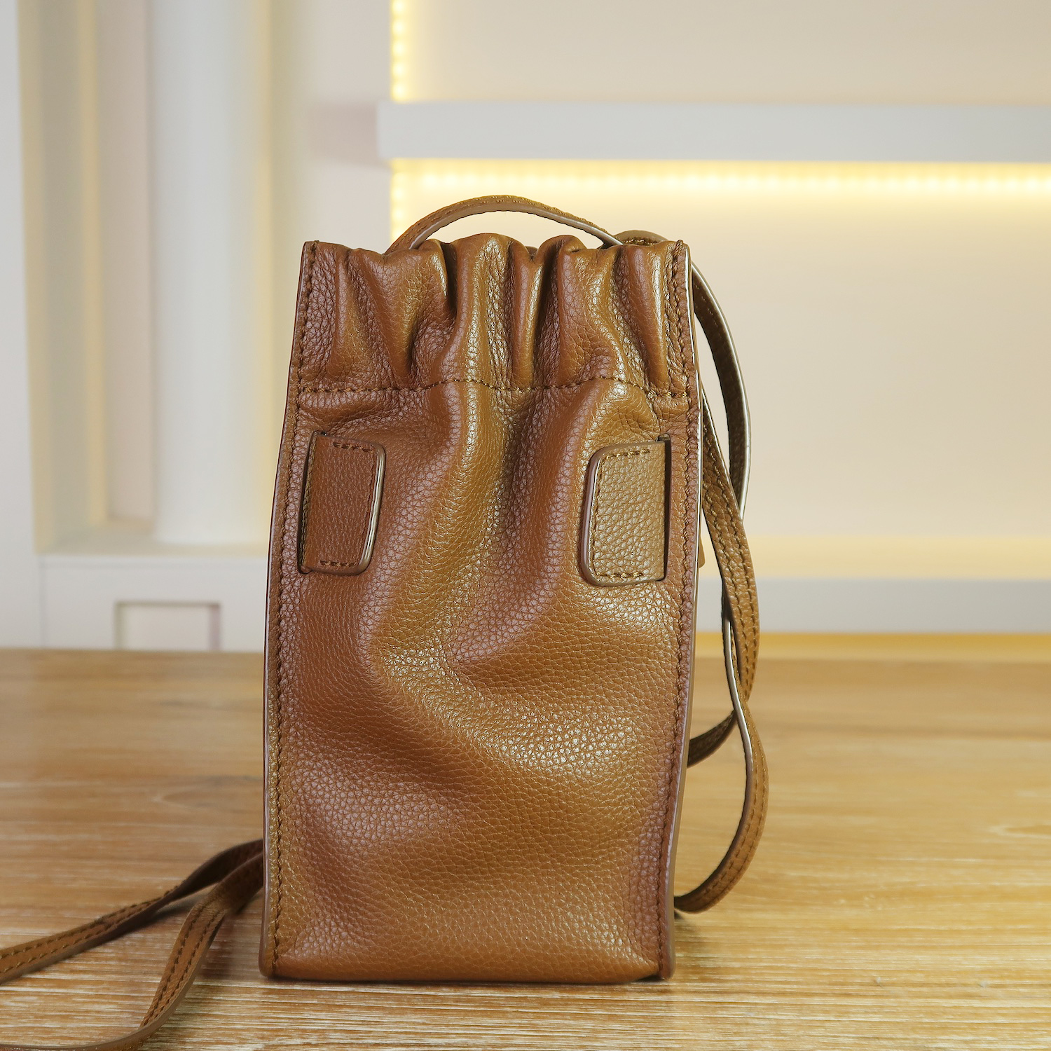 Boyy Brown GrainCalf Leather Soft Scrunchy Phone Bag