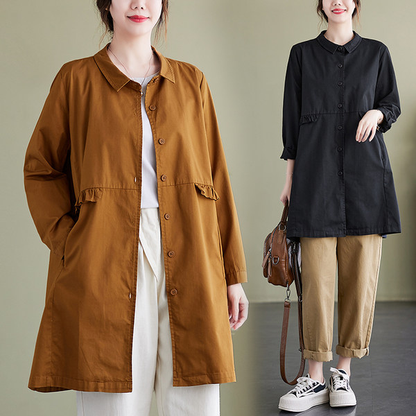 เสื้อทีเชิ้ตคนอ้วนผู้หญิงสไตล์คอตตอนลินินมีไซต์อก 47-48 นิ้ว