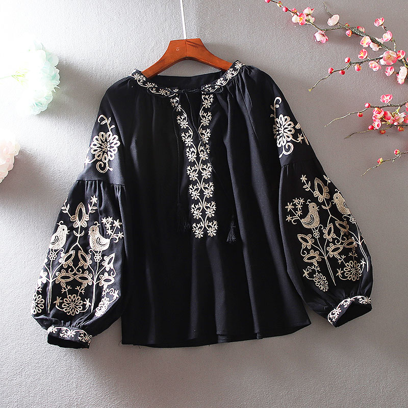 เสื้อลินิน เสื้อผ้าฝ้ายลินิน เสื้อเชิ้ตผ้าลินิน ปักลายสวยๆด้วยด้าย สไตล์VINTAGE