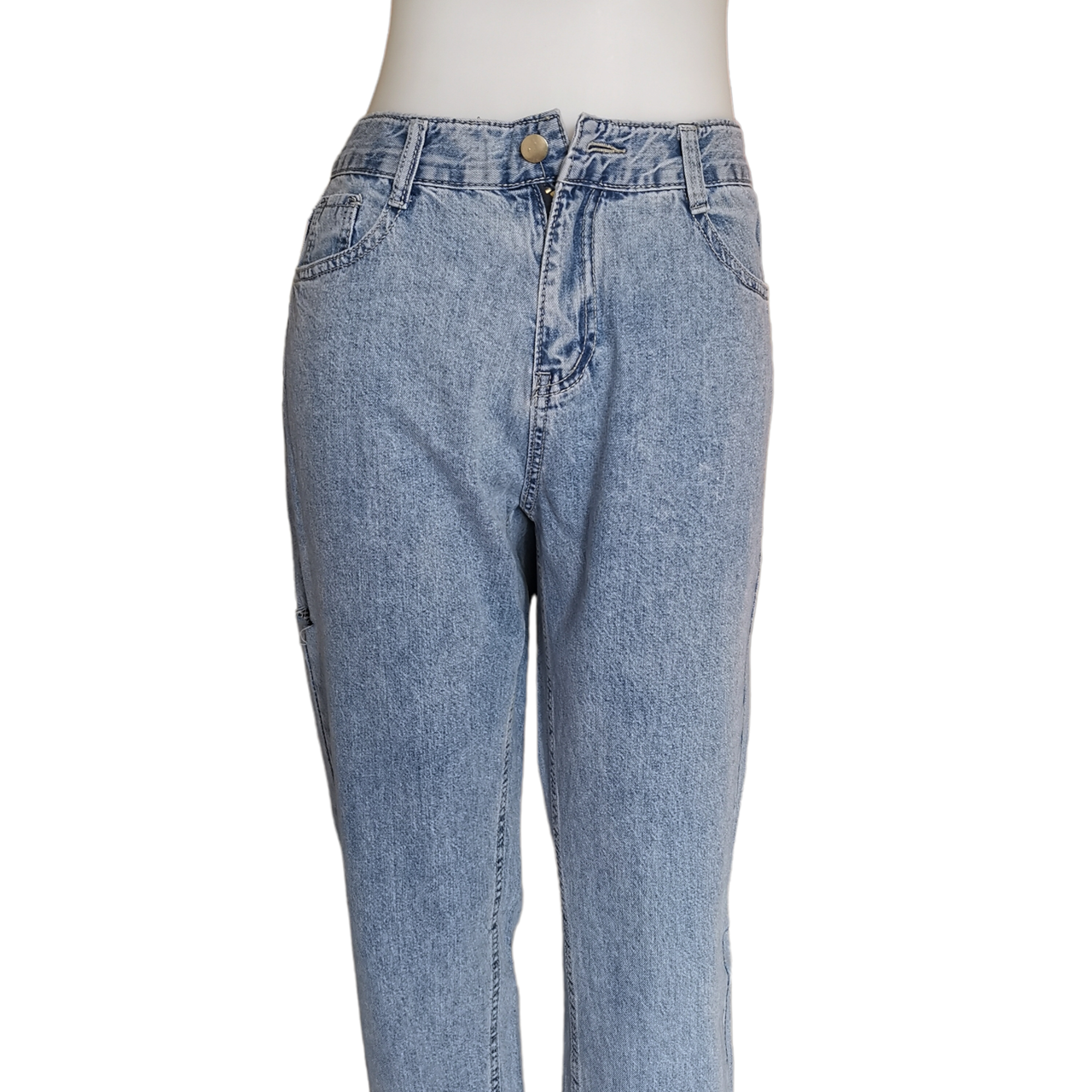 Jeans323 กางเกงยีนส์ขายาวขากระบอกทรงบอยสียีนส์อ่อนแต่งขาดด้านข้าง แฟชั่นนำเข้าเกรดพรีเมียม ผ้ายีนส์แท้เนื้อนุ่มน่าใส่ทรงสวยงานดี แมทช์กับอะไรก็เข้า