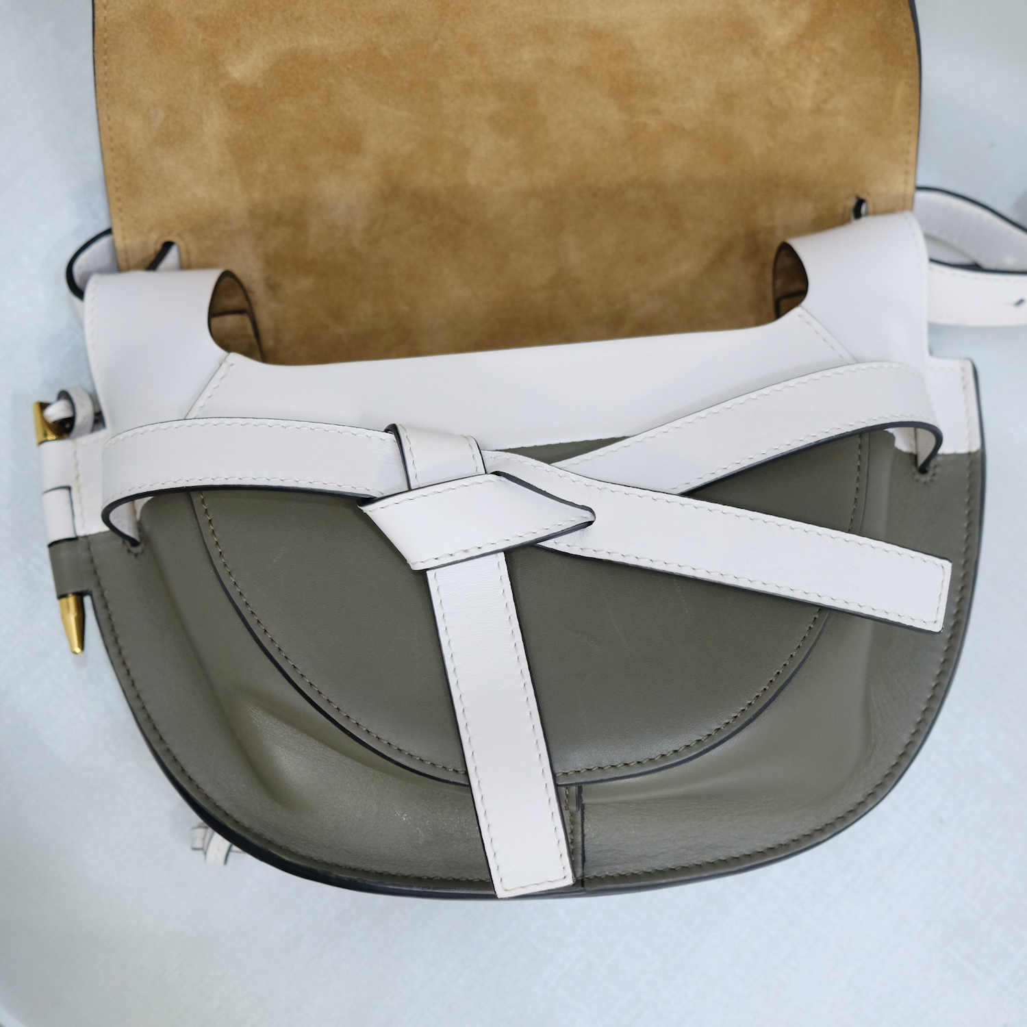 Loewe White/Khaki Calf Leather Small Gate